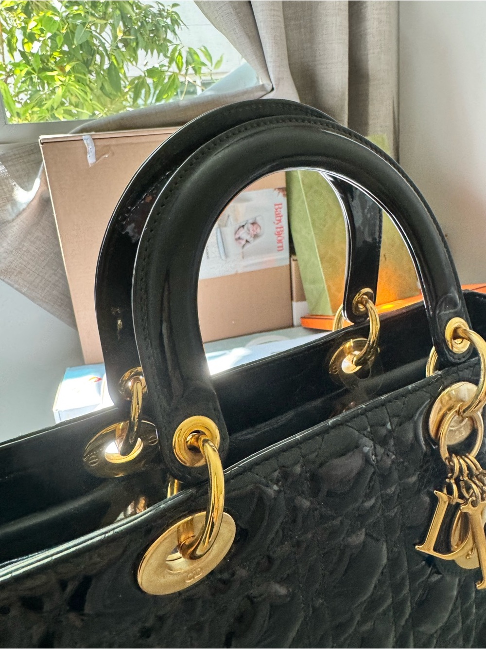 Dior Black Patent Leather Lady Dior Satchel with Gold Hardware Very New - Picture 5 of 11